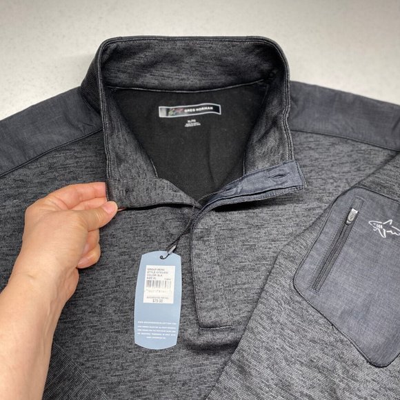 Greg Norman Pullover Men Sweater XL Button Mock Neck Long Sleeve Pocket Blk/Grey - Picture 6 of 12